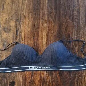 Lucky Brand Black Ribbed Logo Bra Sz 36C Great Cond